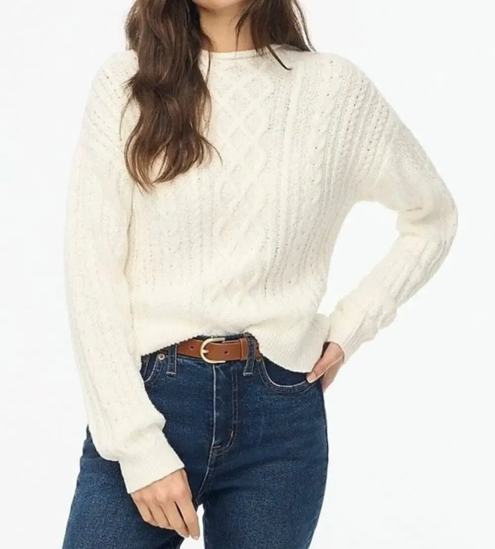 J. Crew Soft Mock Neck Cable Knit Long Sleeve Sweater Ivory Cream Large